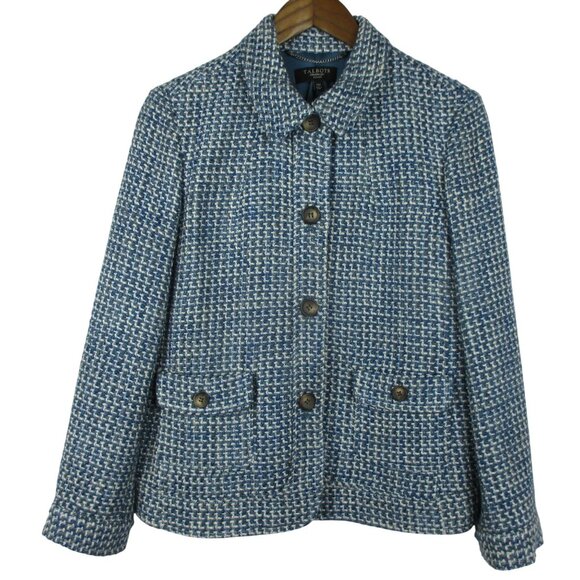 Talbots Blazer Blue and White Tailored Tweed Career Quiet Luxury 14P $258 Fall - Picture 1 of 7